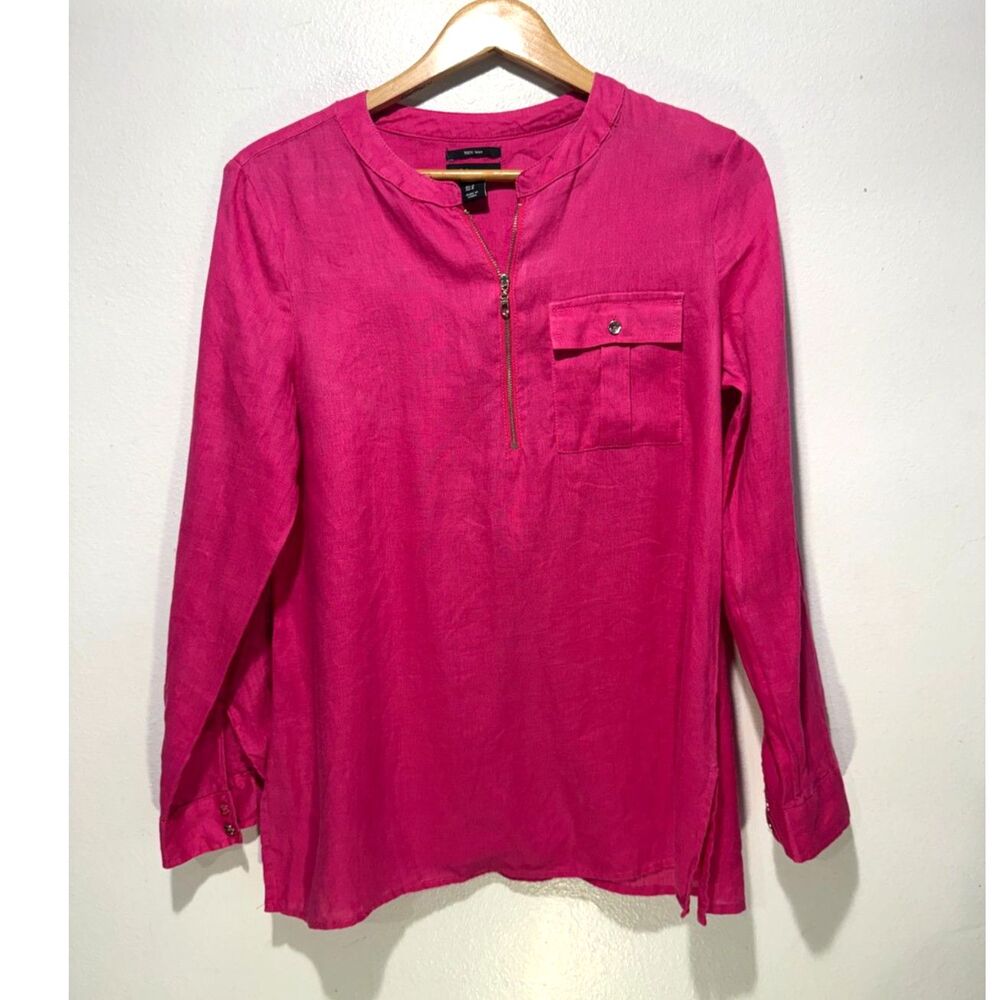 JNY Jones New York 100% linen popover shirt summer casual resort pink women M